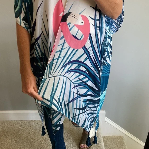 Flamingo Print Boho Kimono - Picture 8 of 9